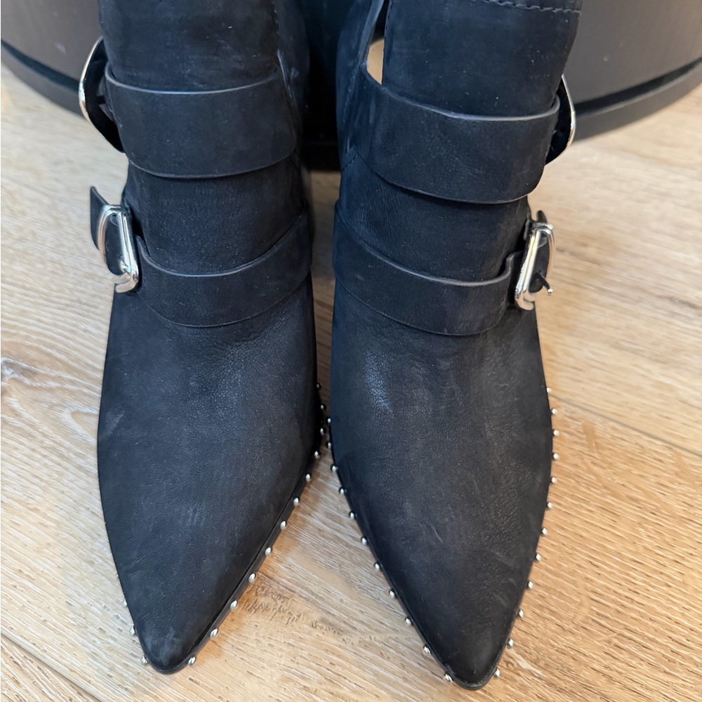 Gianni Bini Decie studded black suede moto booties - Picture 3 of 9